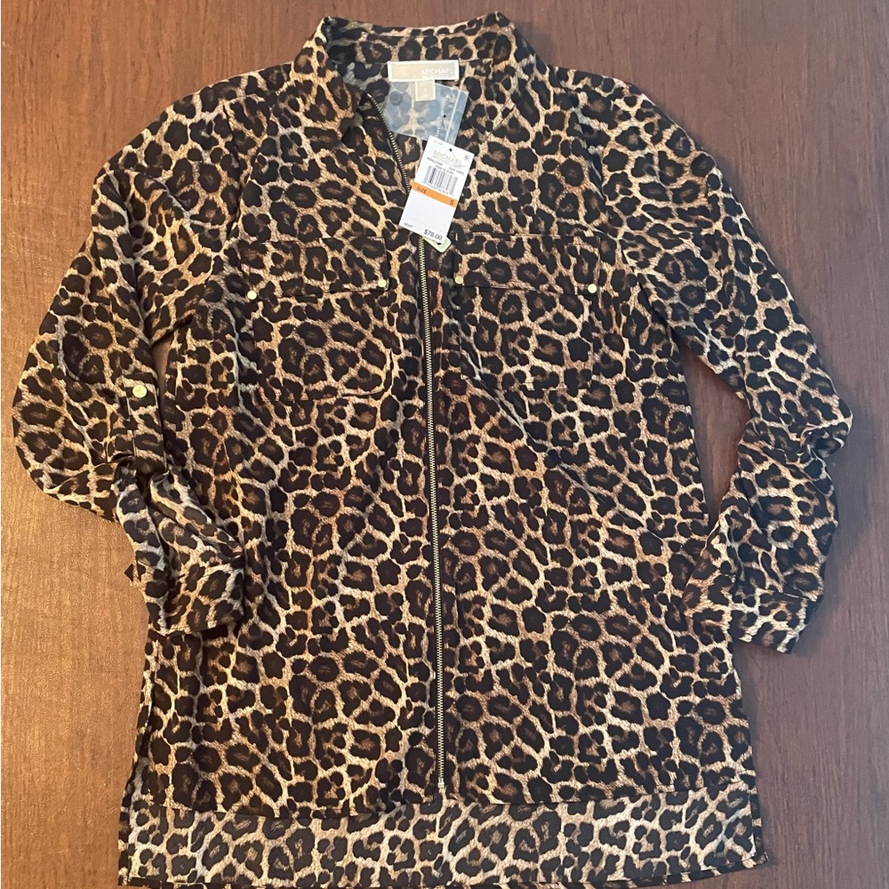 NWT Michael Kors Leopard print Zip up blouse